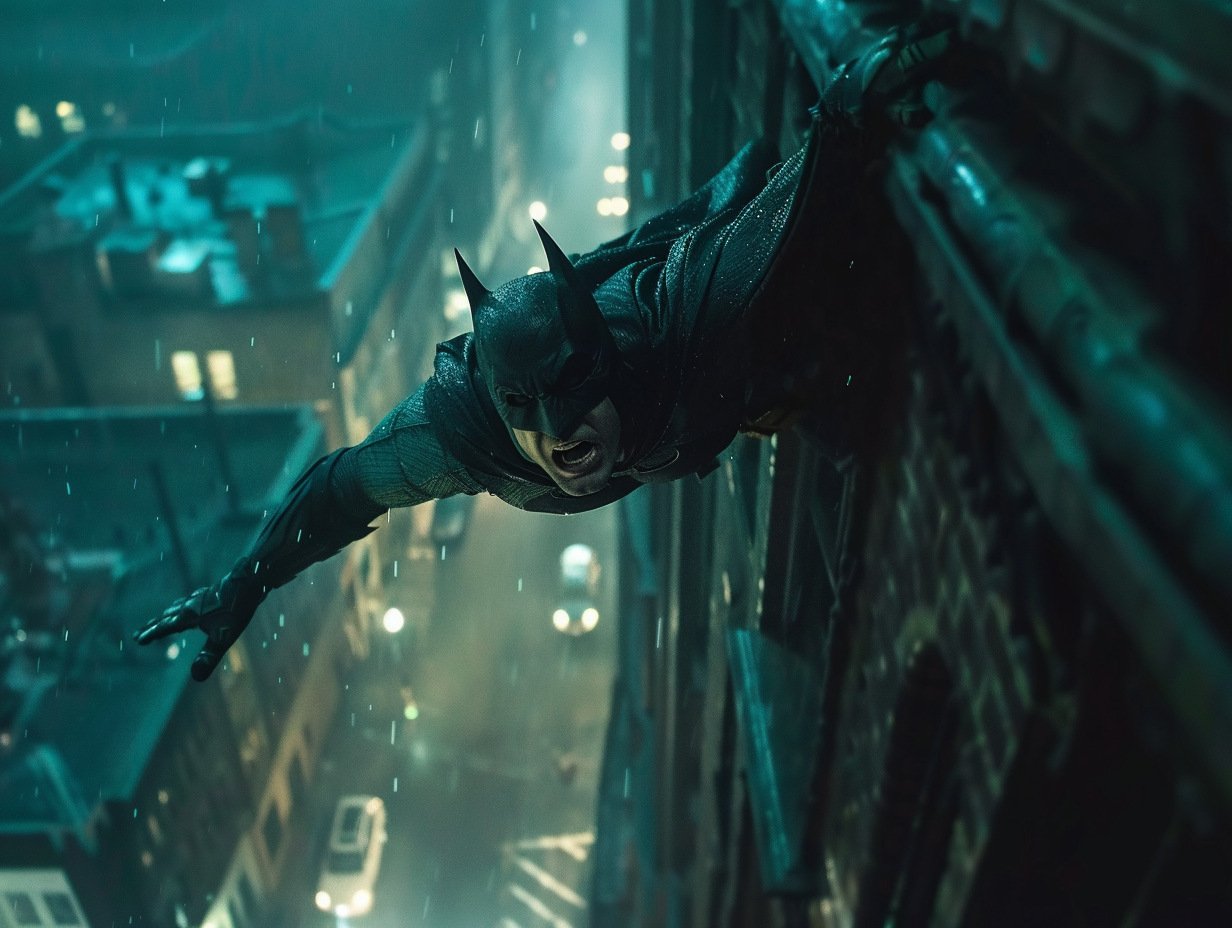 Batman Hanging on a building