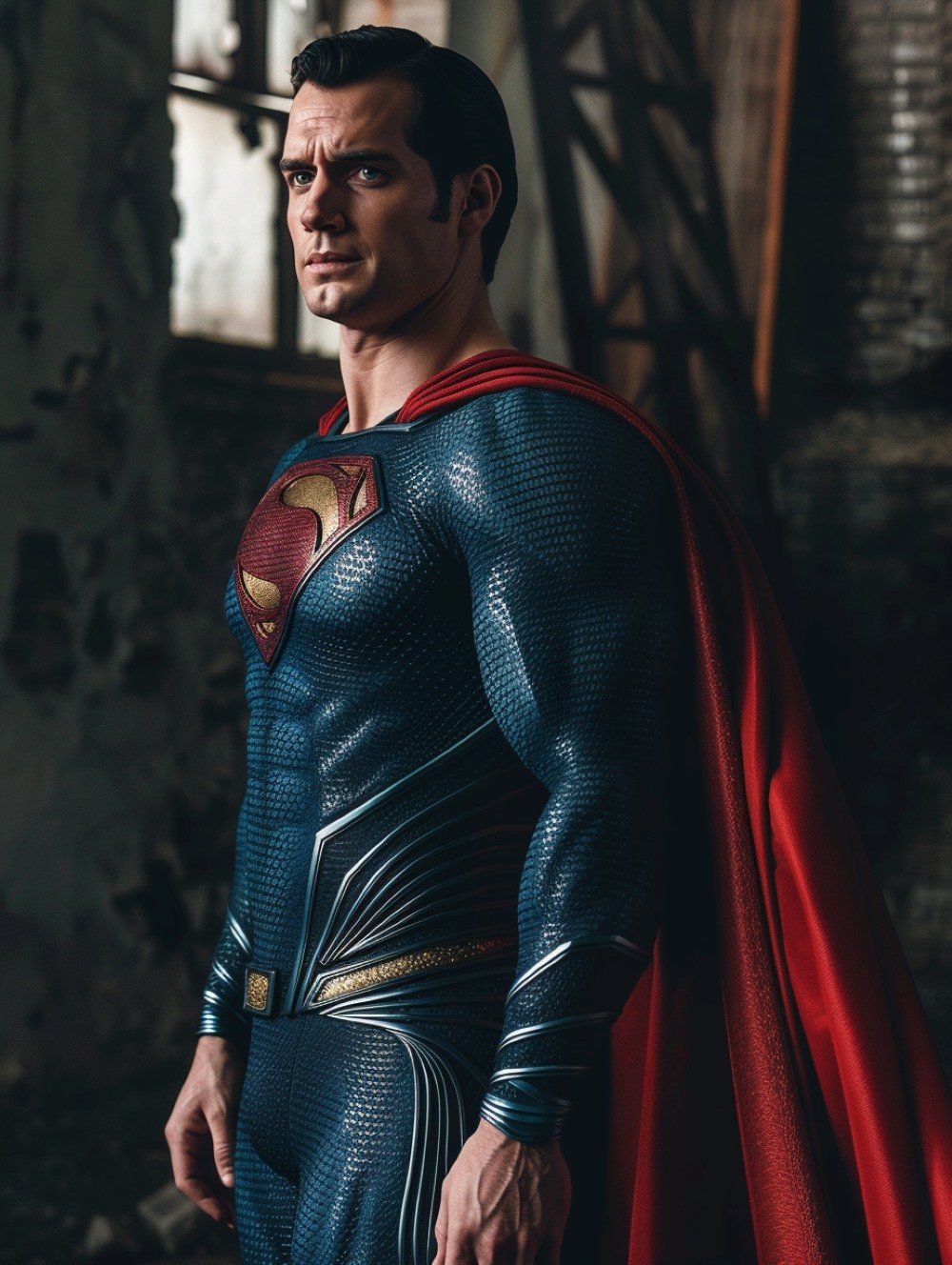 Superman is in a impressive stance